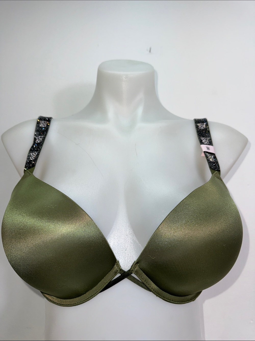 Victoria's Secret Olive Green Padded Bra bling logo Sz 36C NWT